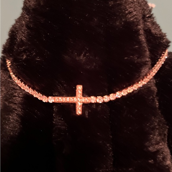 14k gold plated sterling silver cross bolo bracelet with surrounding cz - Picture 3 of 8